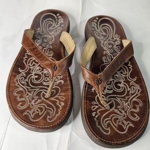 Olukai Brown Leather Womens Sandals Size 10